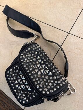 Steve Madden Black Studded Crossbody Bag with Silver Accents